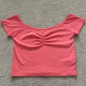 American Eagle Outfitters Off the Shoulder Coral Pink Crop Top